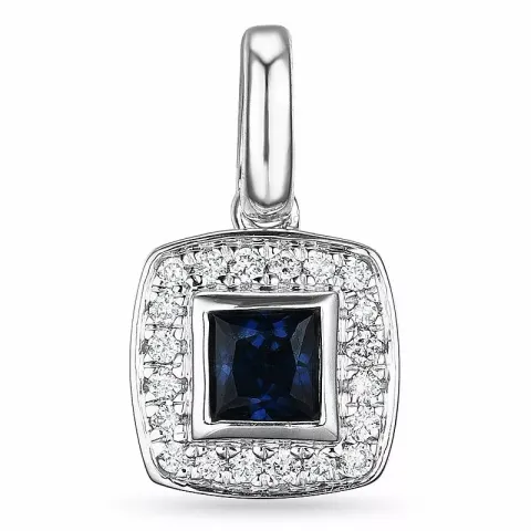 Fyrkantigt safir diamantberlocker i 14 carat vitguld 0,08 ct 0,35 ct