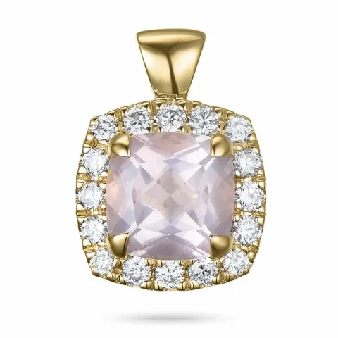 fyrkantigt kvarts diamantberlocker i 14 carat guld 1,45 ct 0,28 ct