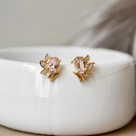 Blad morganit diamantörhängen i 14 karat guld med diamanter och morganit