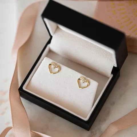 Hjärta diamant örhängestift i 14 karat guld med diamanter 