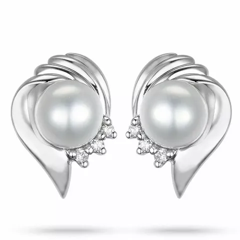 blommor pärla diamantörhängen i 14 karat vitguld med diamant