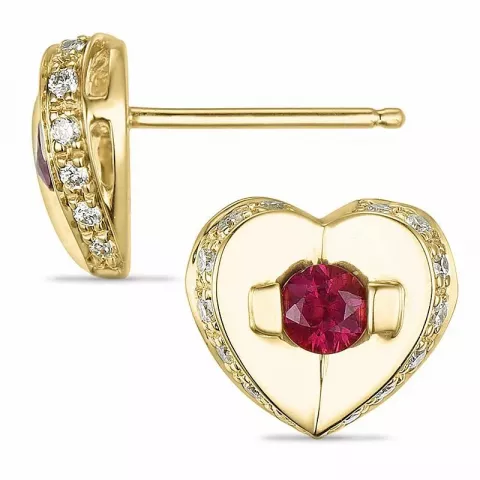 Hjärta rubin diamantörhängen i 14 karat guld med diamanter och rubiner 
