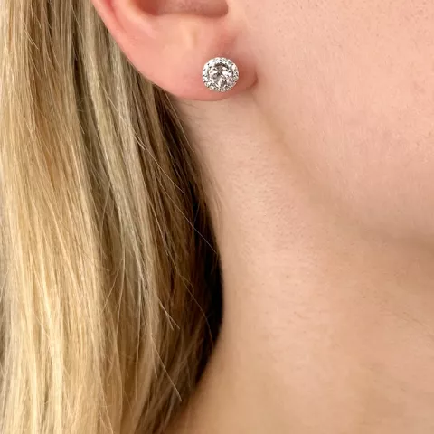 runda morganit diamantörhängen i 14 karat vitguld med morganit och diamant 