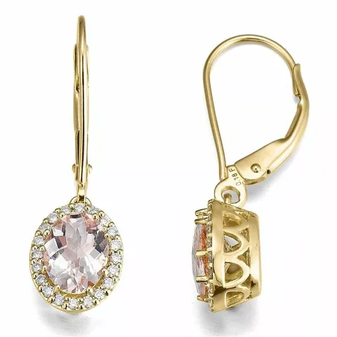 ovala diamantörhängen i 14 karat guld med morganit och diamant