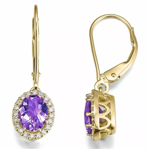 ovala ametist diamantörhängen i 14 karat guld med diamant och ametist
