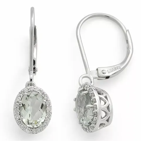 ovala gröna ametist diamantörhängen i 14 karat vitguld med diamant och ametist