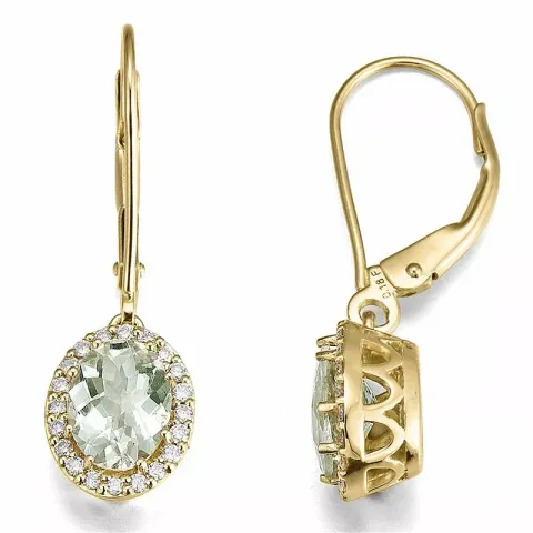 ovala gröna ametist diamantörhängen i 14 karat guld med diamant och ametist