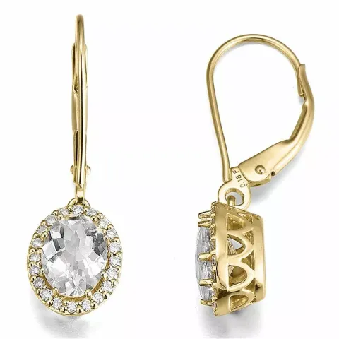 ovala vita kvarts diamantörhängen i 14 karat guld med diamant och kvarts