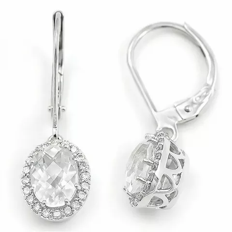 ovala vita kvarts diamantörhängen i 14 karat vitguld med diamant och kvarts 
