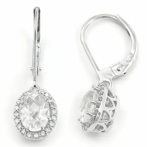 ovala vita kvarts diamantörhängen i 14 karat vitguld med diamant och kvarts