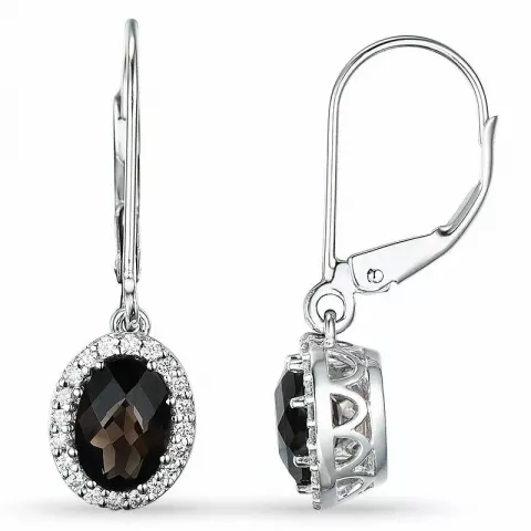 ovala rökfärgat kvarts diamantörhängen i 14 karat vitguld med diamant och kvarts 
