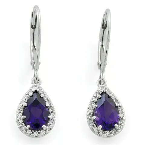 droppe ametist diamantörhängen i 14 karat vitguld med diamant och ametist 