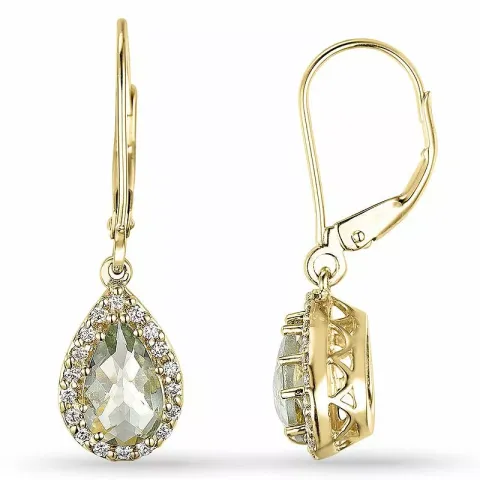 droppe grön ametist diamantörhängen i 14 karat guld med diamant och ametist