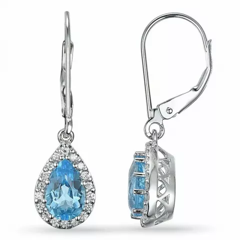 droppe blå topas diamantörhängen i 14 karat vitguld med diamant och topas 
