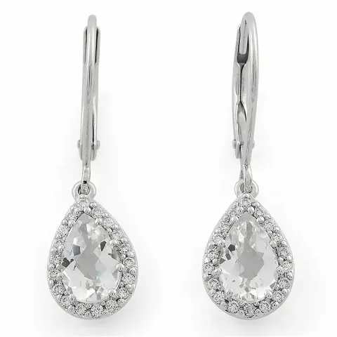 droppe vita kvarts diamantörhängen i 14 karat vitguld med diamant och kvarts 