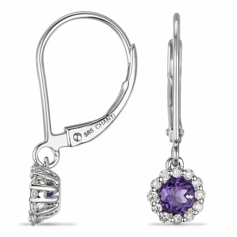 runda ametist diamantörhängen i 14 karat vitguld med diamant och ametist