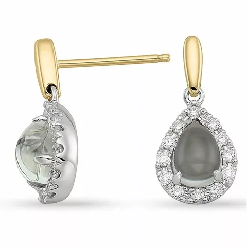 droppe gröna ametist diamantörhängen i 14 karat guld och vitguld med diamant och ametist