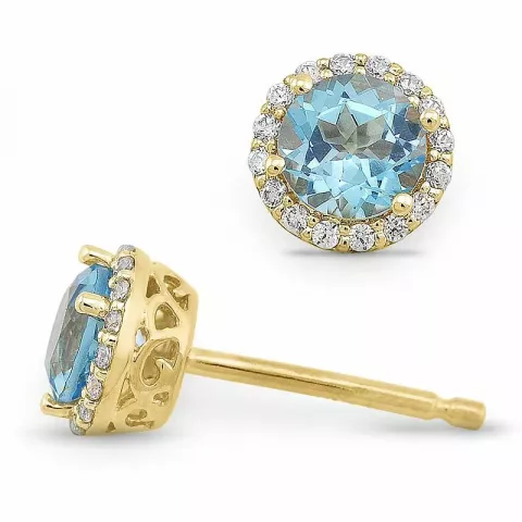 runda blå topas diamantörhängen i 14 karat guld med diamant och topas 