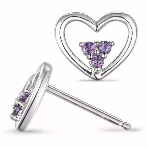 Hjärta ametist örhängestift i 14 karat vitguld med ametister 