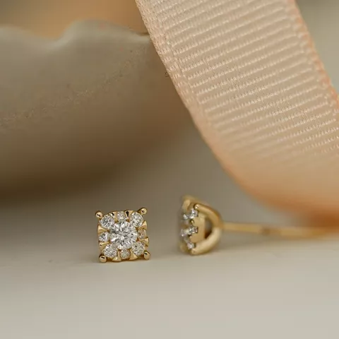 Fyrkantigt diamantörhängen i 14 karat guld med diamant och diamant 