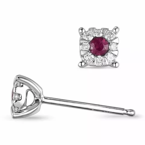 runda rubin diamantörhängen i 14 karat vitguld med rubin och diamant