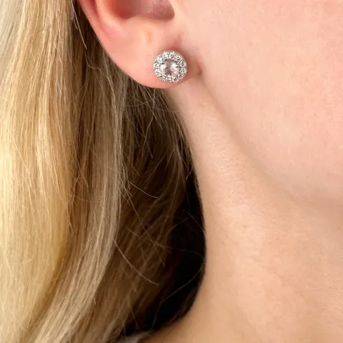 runda kvarts diamantörhängen i 14 karat vitguld med kvarts och diamant
