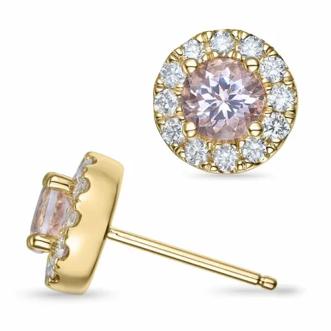 runda morganit diamantörhängen i 14 karat guld med morganit och diamant
