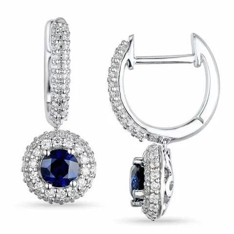 långa runda safir creol i 14 karat vitguld med safir och diamant