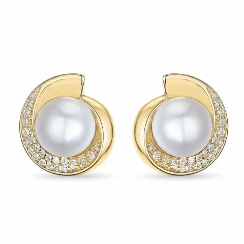 pärla briljiantöronringar i 14 karat guld med diamant 