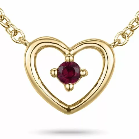 42 cm hjärta rubin hängen med halskedja i 14 carat guld 0,07 ct