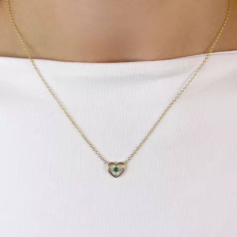 42 cm hjärta smaragd hängen med halskedja i 14  carat guld 0,06 ct