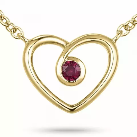 42 cm hjärta rubin hängen med halskedja i 14  carat guld 0,07 ct