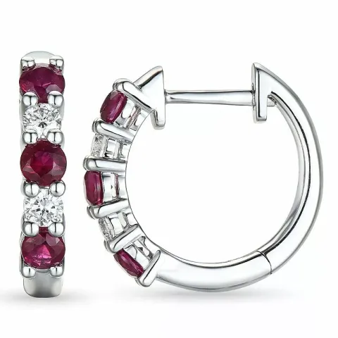 15 mm rubin creol i 14 karat vitguld med rubin och diamant