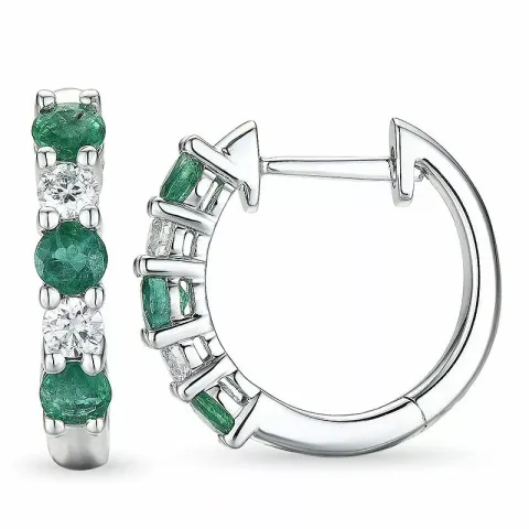 15 mm smaragd creol i 14 karat vitguld med smaragd och diamant