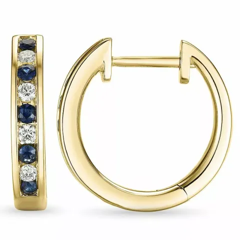 15 mm safir creol i 14 karat guld med safir och diamant