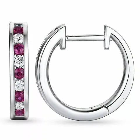 15 mm rubin creol i 14 karat vitguld med rubin och diamant