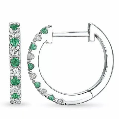 14 mm smaragd vitguld creol i 14 karat vitguld med smaragd och diamant