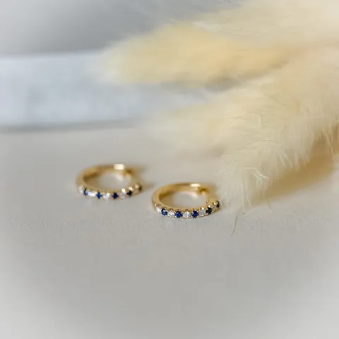 14 mm safir creol i 14 karat guld med safir och diamant 