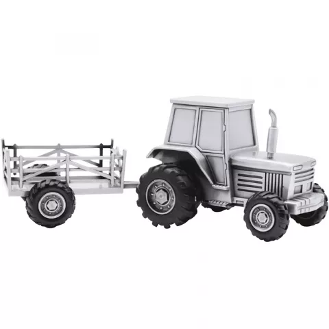 Dopgåvor: traktor med vagn sparbössa i förtennad  modell: 152-76904