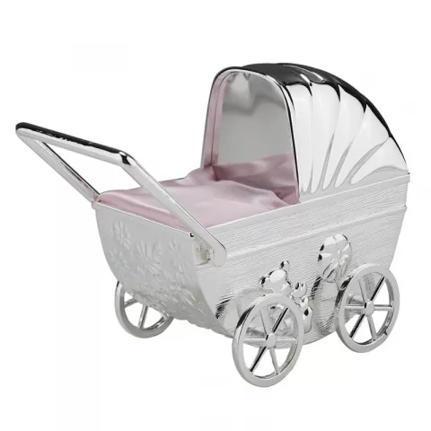 Dopgåvor: barnvagn med hjul som rullar sparbössa i förkromad  modell: 152-86986