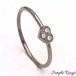 Simple Rings hjärta ring i svart rhodinerat silver vita zirkoner