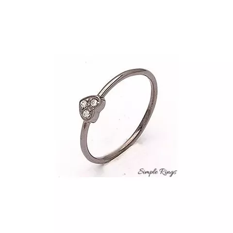 Simple Rings hjärta ring i svart rhodinerat silver vita zirkoner