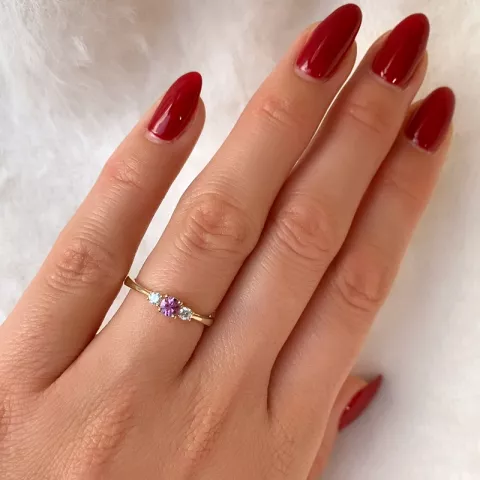 rosa safir diamantring i 14  karat guld 0,132 ct 0,306 ct