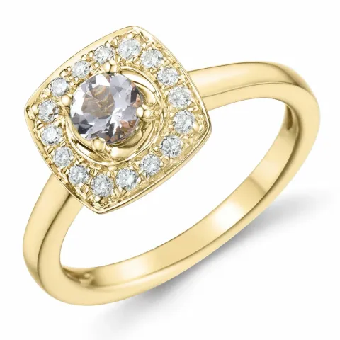 fyrkantigt morganit diamantring i 14 karat guld 0,32 ct 0,192 ct