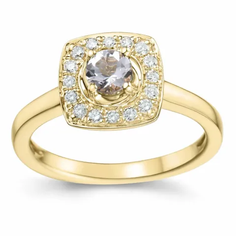 fyrkantigt morganit diamantring i 14 karat guld 0,32 ct 0,192 ct