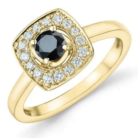 fyrkantigt sort diamant briljantring i 14 karat guld 0,34 ct 0,192 ct