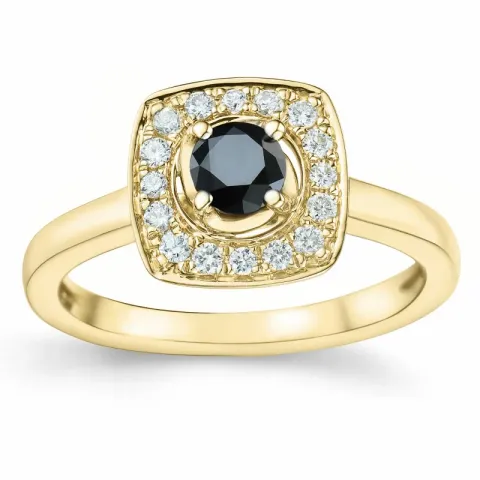 fyrkantigt sort diamant briljantring i 14 karat guld 0,34 ct 0,192 ct