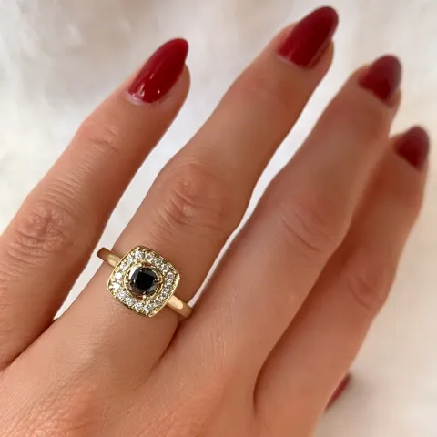 fyrkantigt sort diamant briljantring i 14 karat guld 0,34 ct 0,192 ct