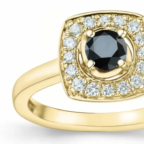fyrkantigt sort diamant briljantring i 14 karat guld 0,34 ct 0,192 ct