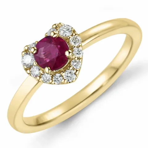 hjärta rubin diamantring i 14 karat guld 0,45 ct 0,159 ct